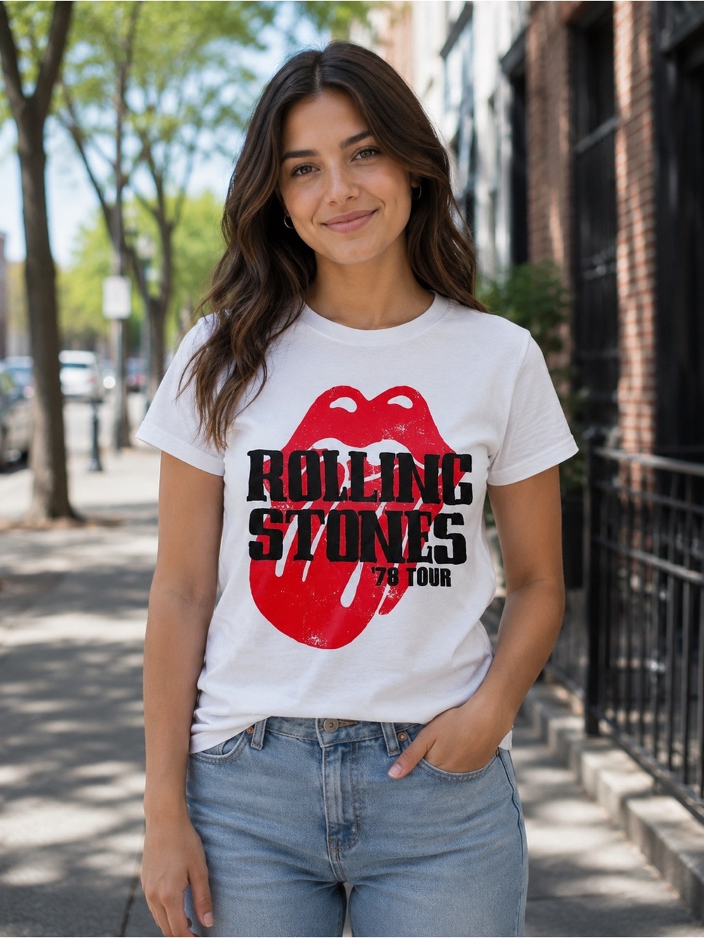 🌸 Rolling Stones White Tee with Red Tongue Logo